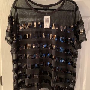 Black Mesh Sequin Stripe Top - Torrid